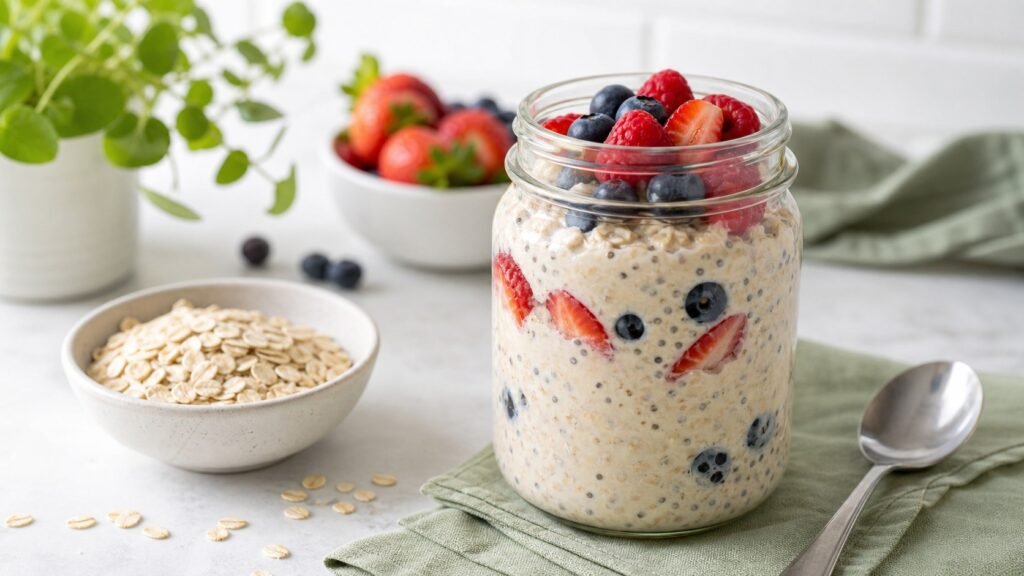 Herbalife overnight oats recipe with berries and chia seeds