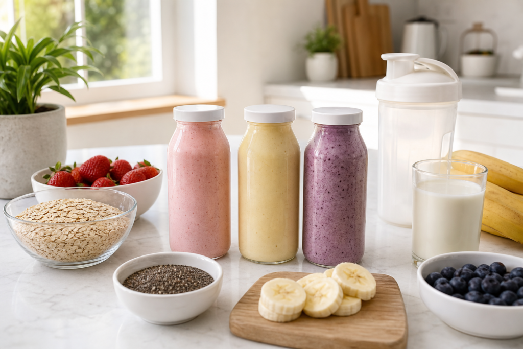 Herbalife shake meal prep for busy mornings with berries oats and milk