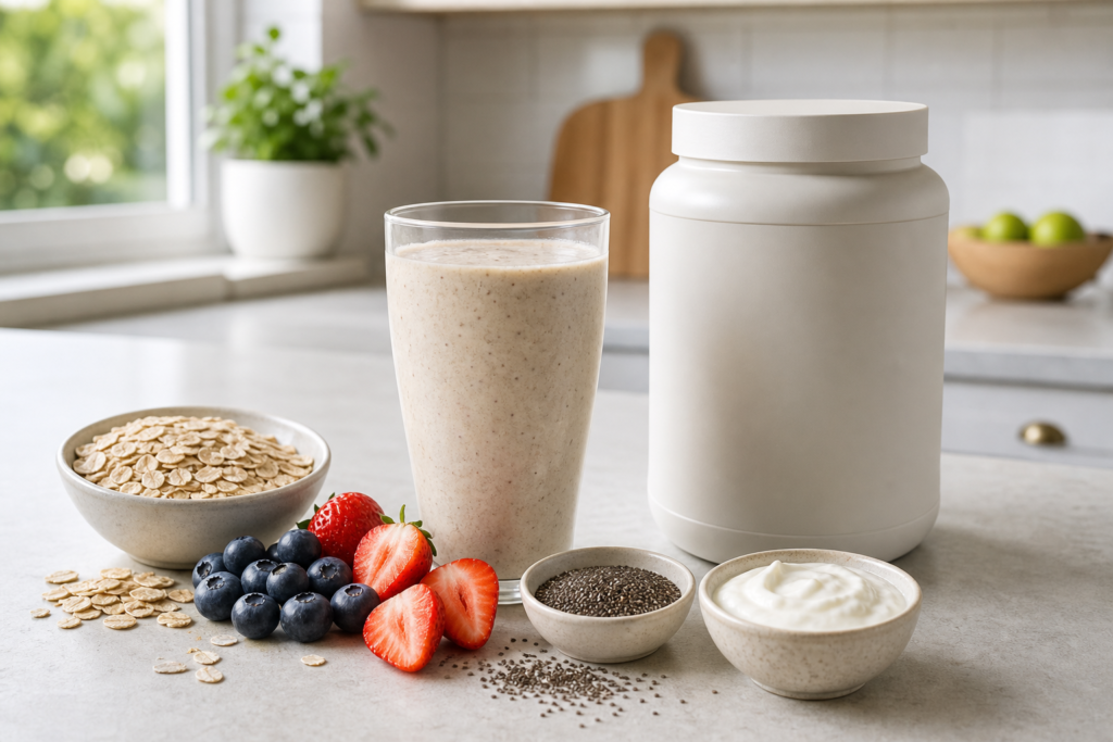 Herbalife oat shake recipe with berries, oats and chia seeds