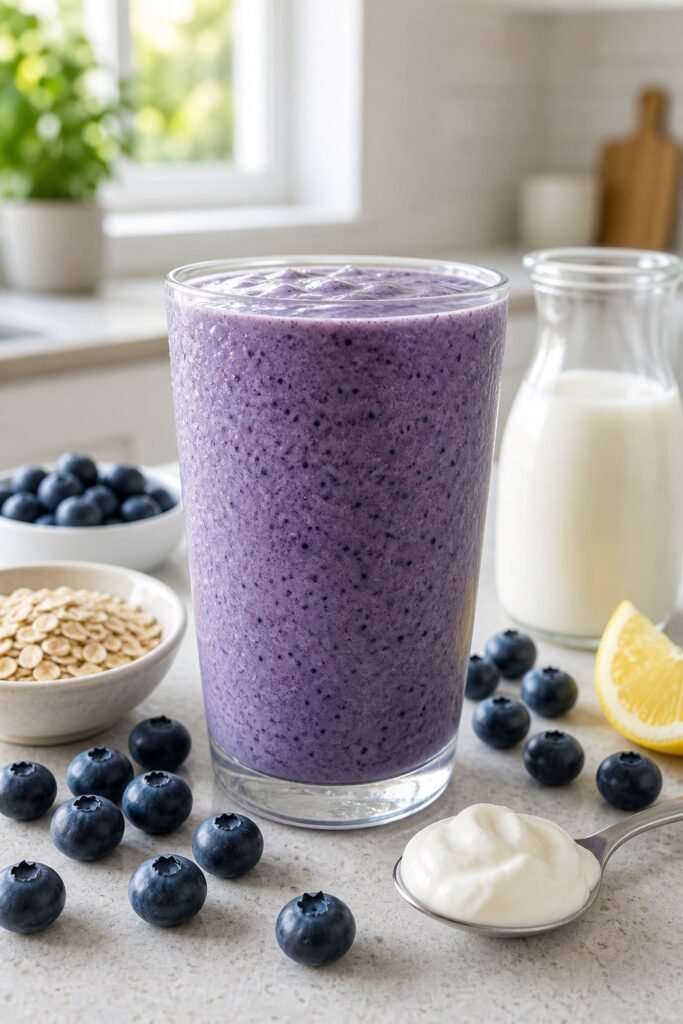 Healthy Herbalife blueberry shake recipe with oats and Greek yoghurt
