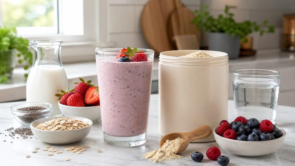 Herbalife Formula 1 ingredients label guide with berry shake