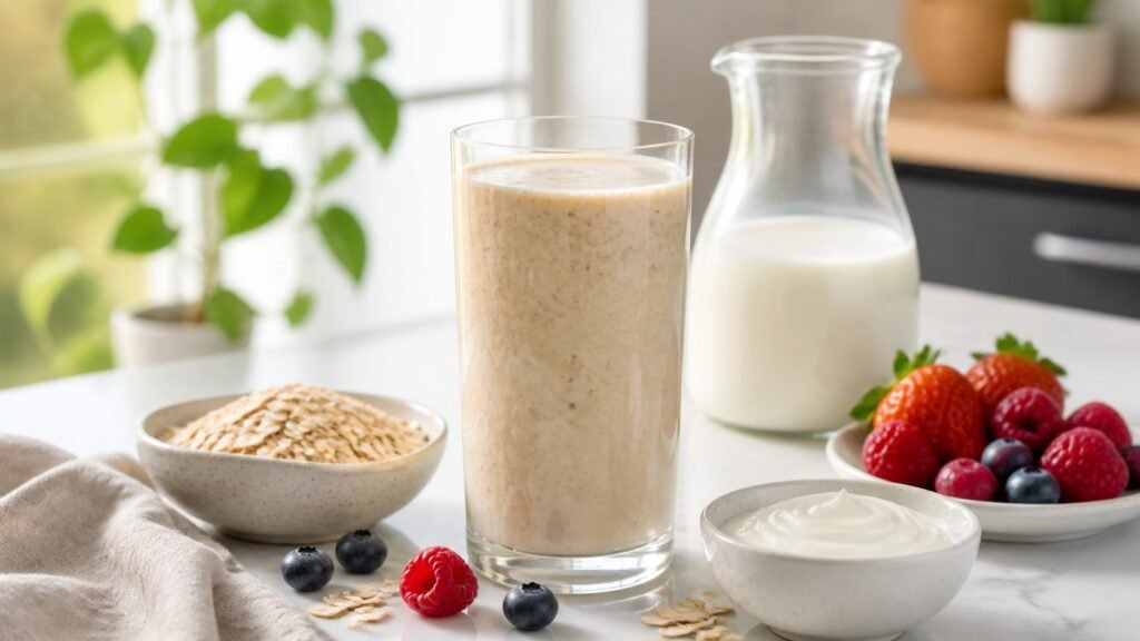 Healthy Herbalife oatmeal shake recipe with oats and berries