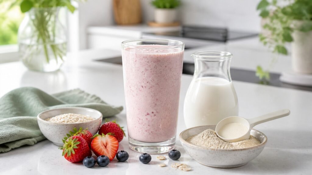 Herbalife shake with lactose-free milk and fresh berries